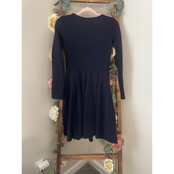 White Mark Jenara Above The Knee Long Sleeve Navy Skater Dress Scoop Neckline - Picture 4 of 5